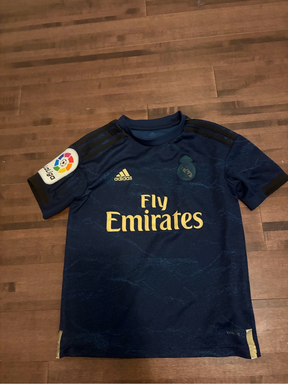 adidas Navy and Gold Kids Real Madrid Fly Emirates Jersey